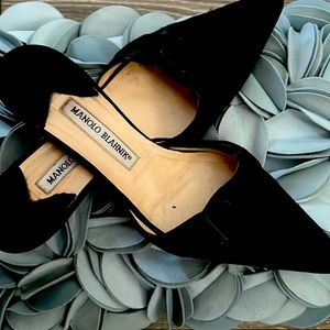 Manolo Suede Kitten-Heeled Slides